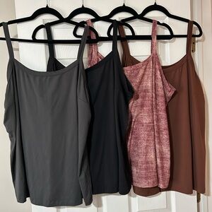 LuLaRoe 3x camis in Gray, Black, Burgundy pattern and Brown.